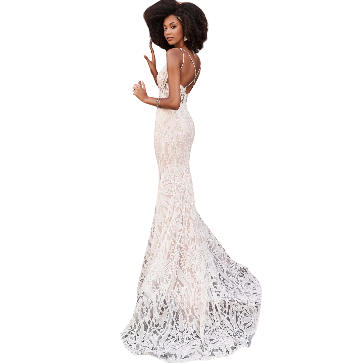 Lillian West 66187 – Plunge Lace Fit & Flare with Crisscross Back – Size 14