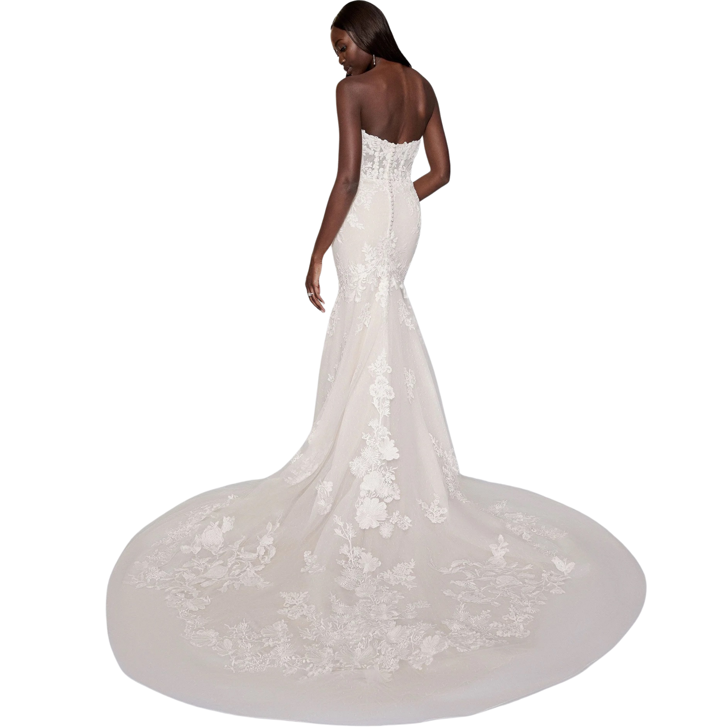 Justin Alexander Signature 99007 – Strapless Illusion Lace Fit & Flare – Size 14