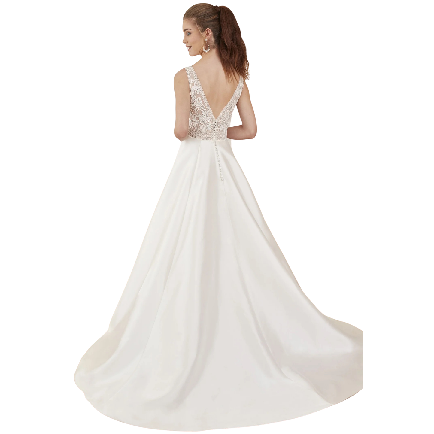 Adore by Justin Alexander Lana 11215 – Plunge V-Neck Mikado A-Line with Lace Bodice – Size 16