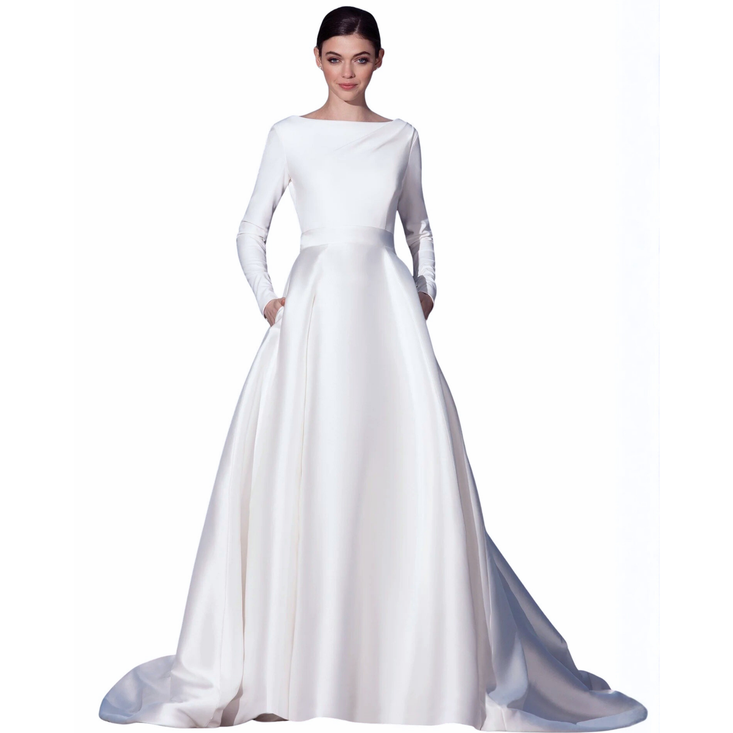 Justin Alexander Signature 99040 – Long Sleeve A-Line Mikado Wedding Gown (Size 10)