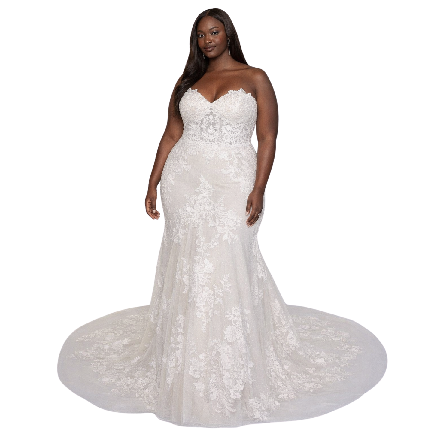 Justin Alexander Signature 99007 – Strapless Illusion Lace Fit & Flare – Size 20