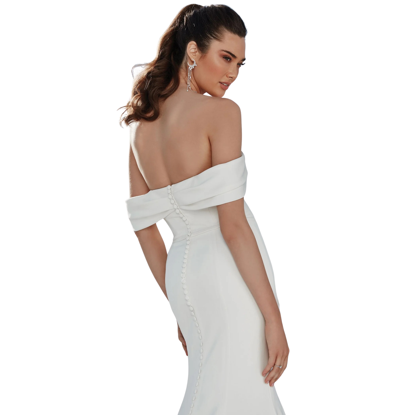 Justin Alexander Brynn, 88165 - Off-the-Shoulder Stretch Crepe Fit and Flare Gown (Size 12, Sample)