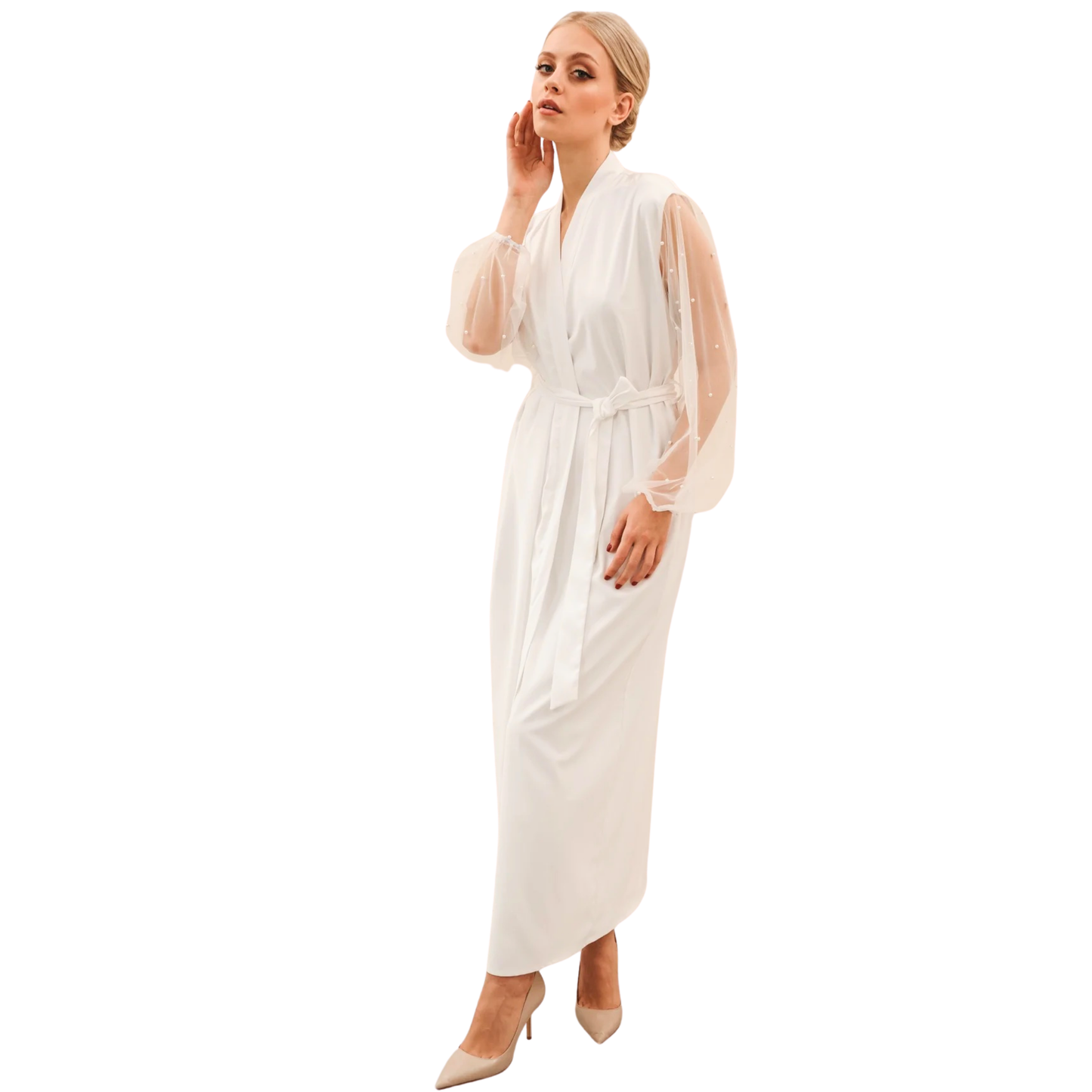PEARL SLEEVE BRIDAL ROBE (FULL LENGTH)