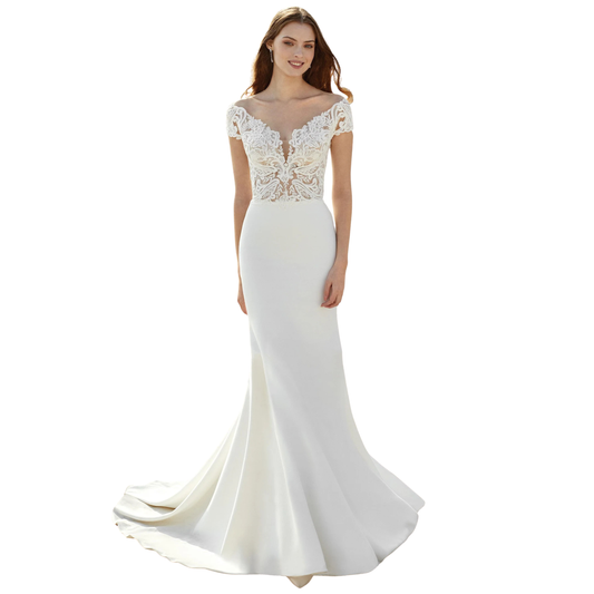 Adore by Justin Alexander 11155 – Off-the-Shoulder Fit & Flare Wedding Gown (Size 12 Sample)