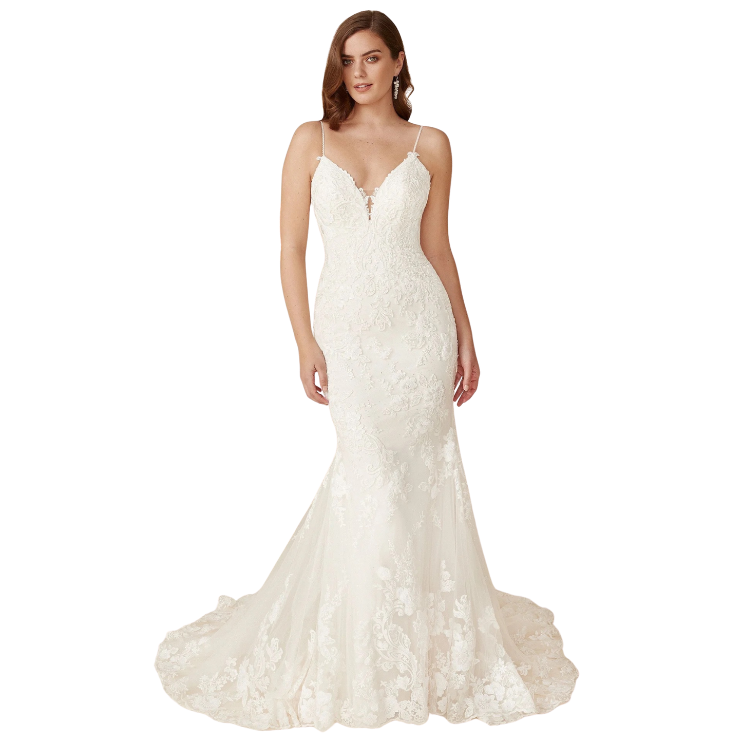Justin Alexander Deryn Beaded Lace Fit-and-Flare Wedding Gown – Size 16 (Sample)