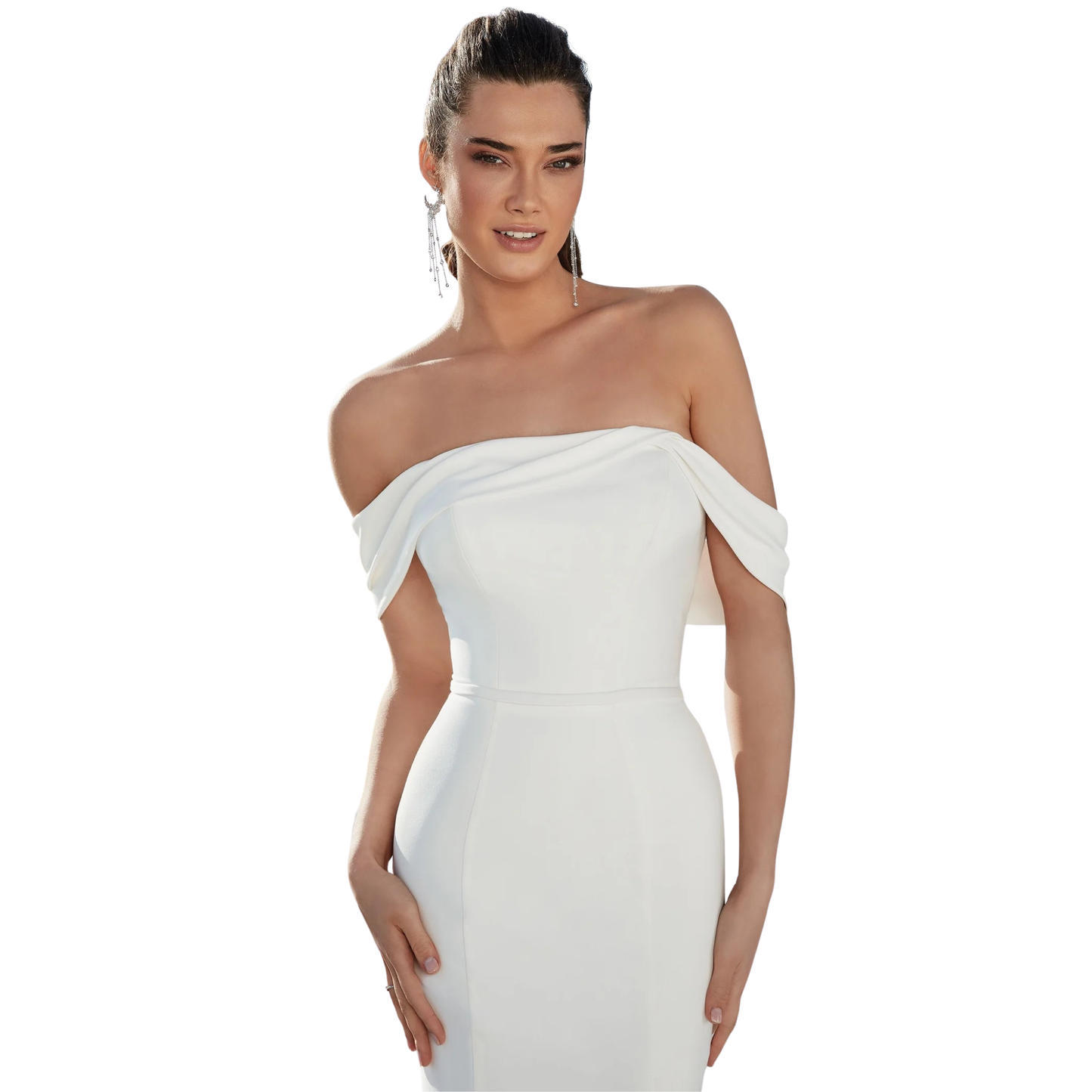 Justin Alexander Brynn, 88165 - Off-the-Shoulder Stretch Crepe Fit and Flare Gown (Size 12, Sample)