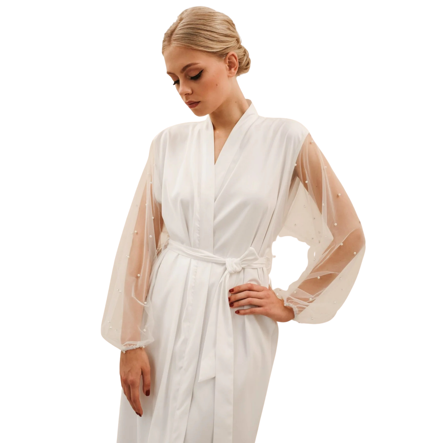 PEARL SLEEVE BRIDAL ROBE (FULL LENGTH)