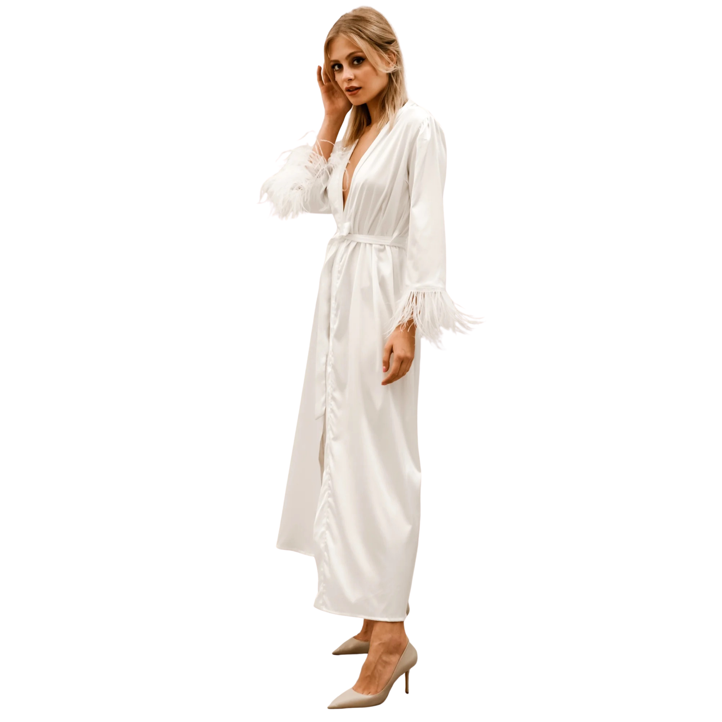 Feather Sleeve Bridal Robe – Full Length