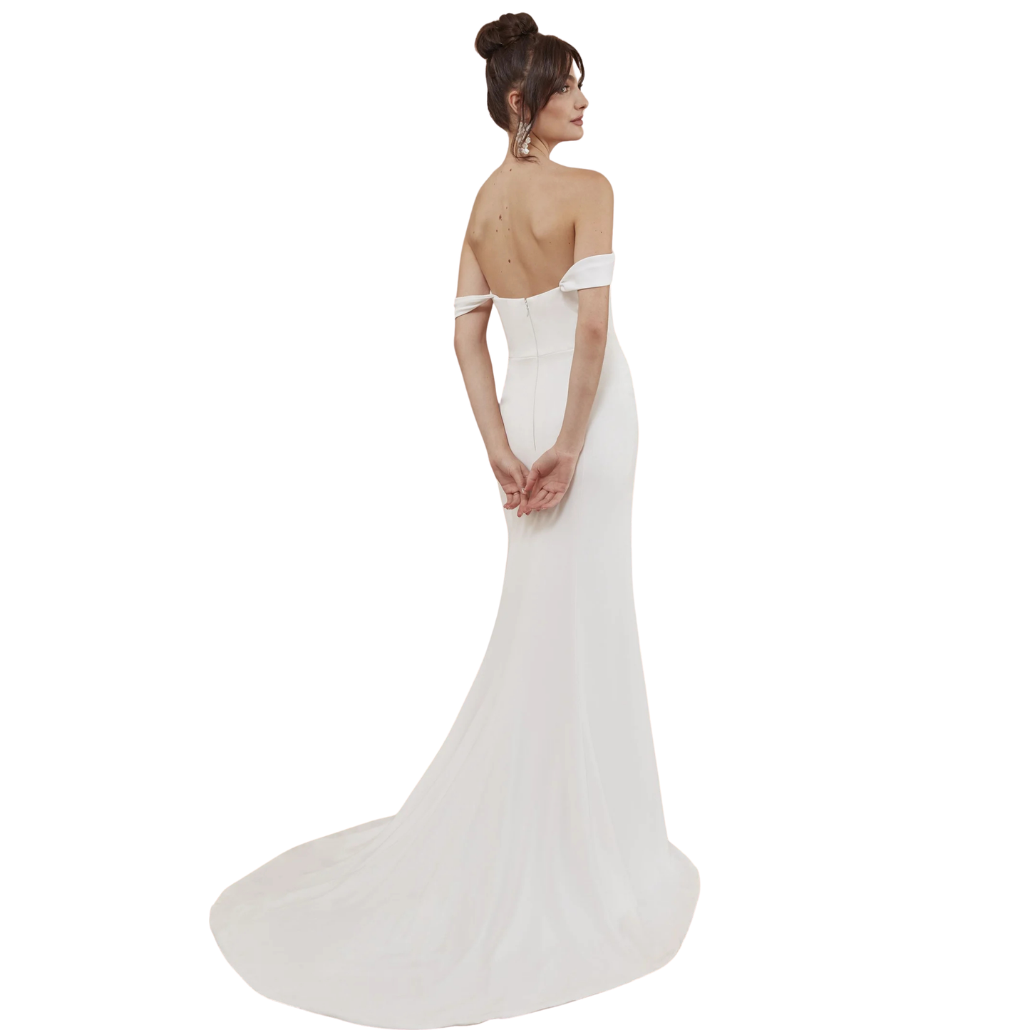 Adore by Justin Alexander “Finn” – Off-the-Shoulder Crepe Fit & Flare Gown (Size 10)