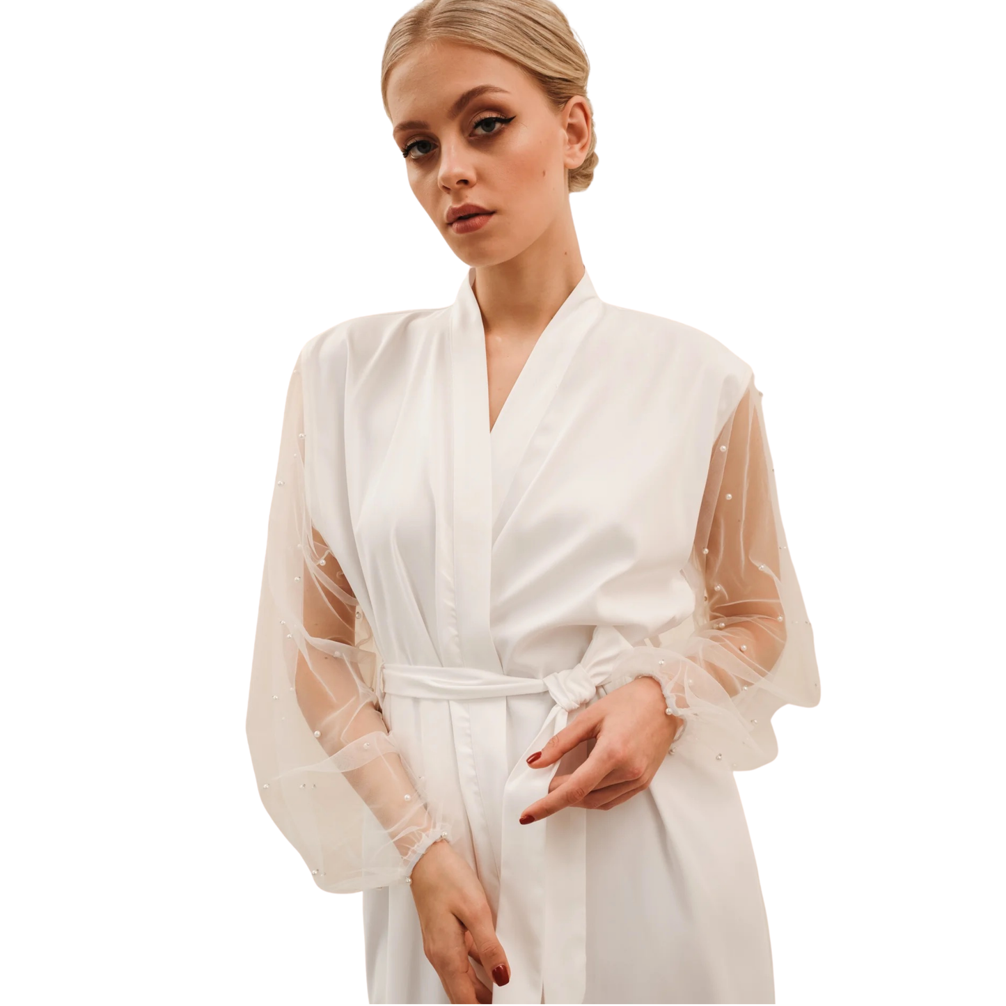 PEARL SLEEVE BRIDAL ROBE (FULL LENGTH)