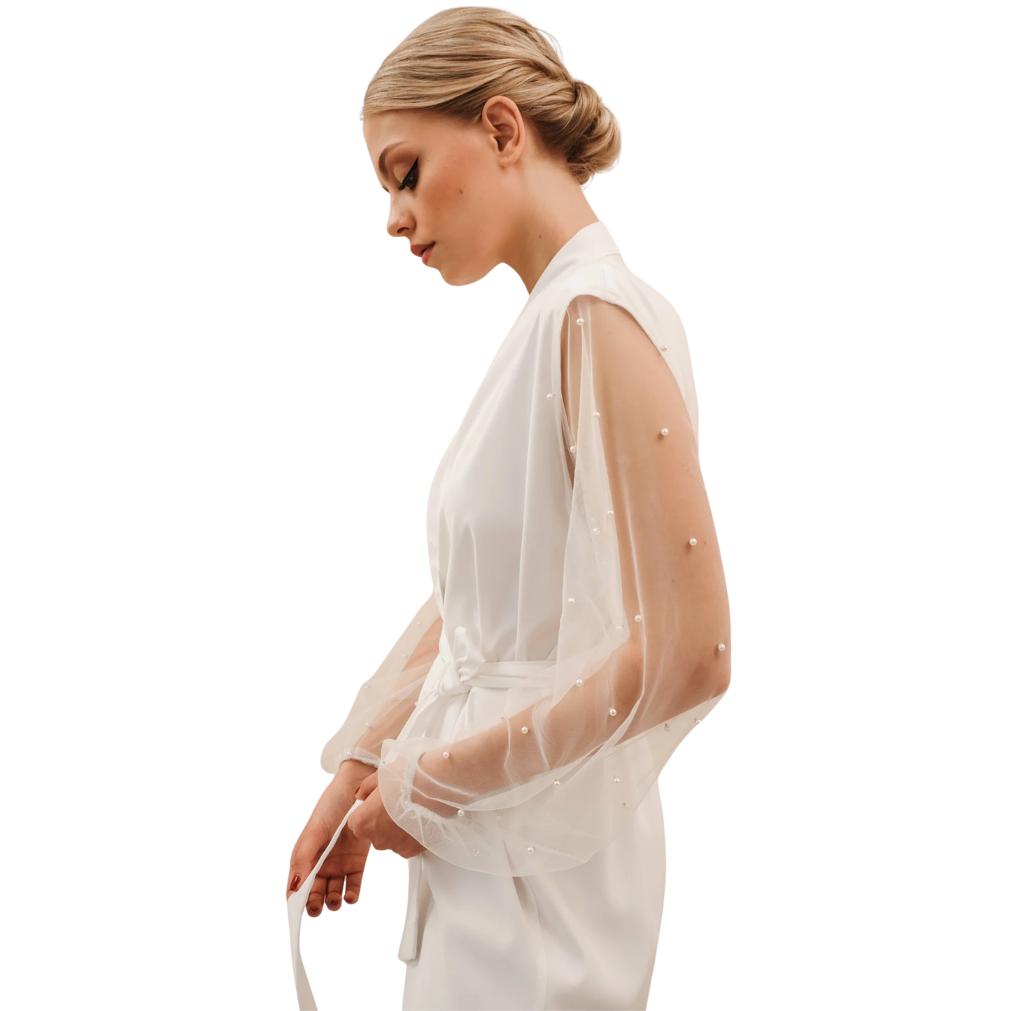 PEARL SLEEVE BRIDAL ROBE (FULL LENGTH)