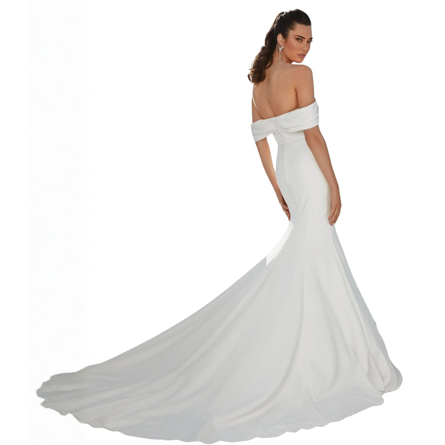 Justin Alexander Brynn, 88165 - Off-the-Shoulder Stretch Crepe Fit and Flare Gown (Size 12, Sample)