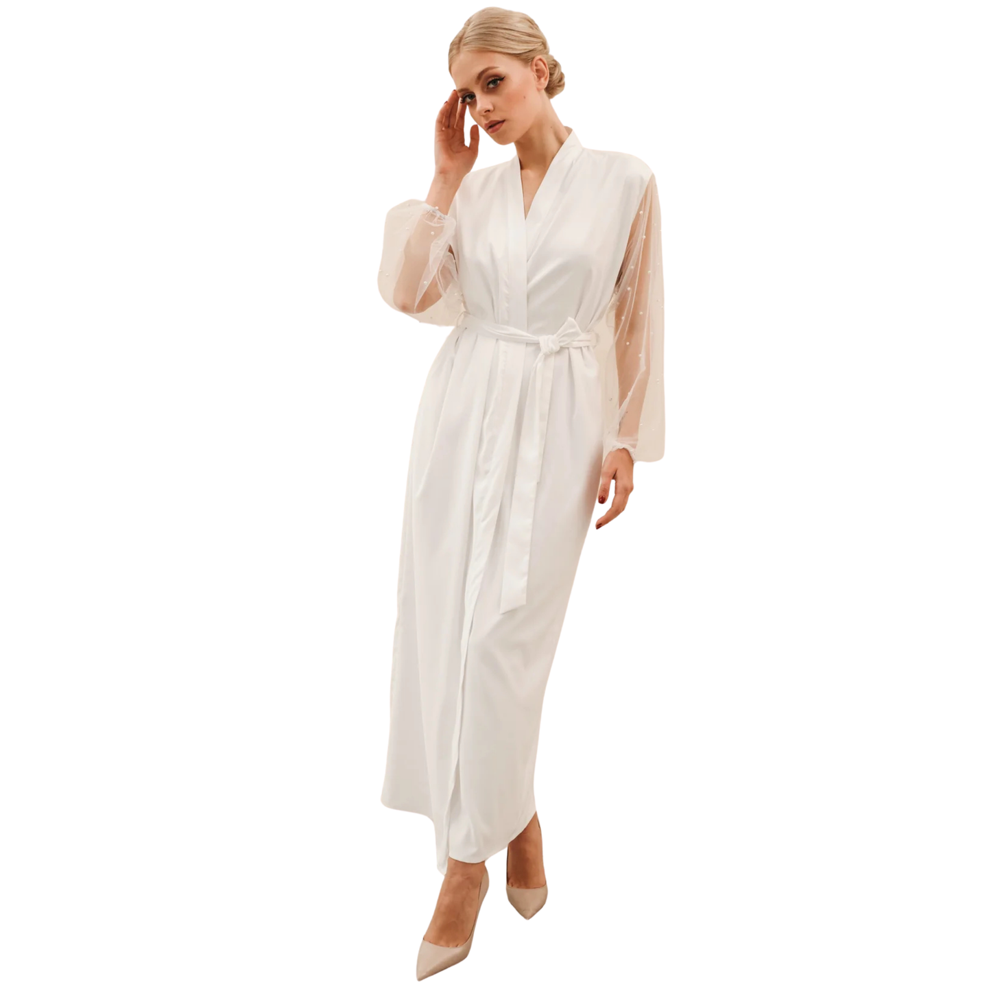 PEARL SLEEVE BRIDAL ROBE (FULL LENGTH)