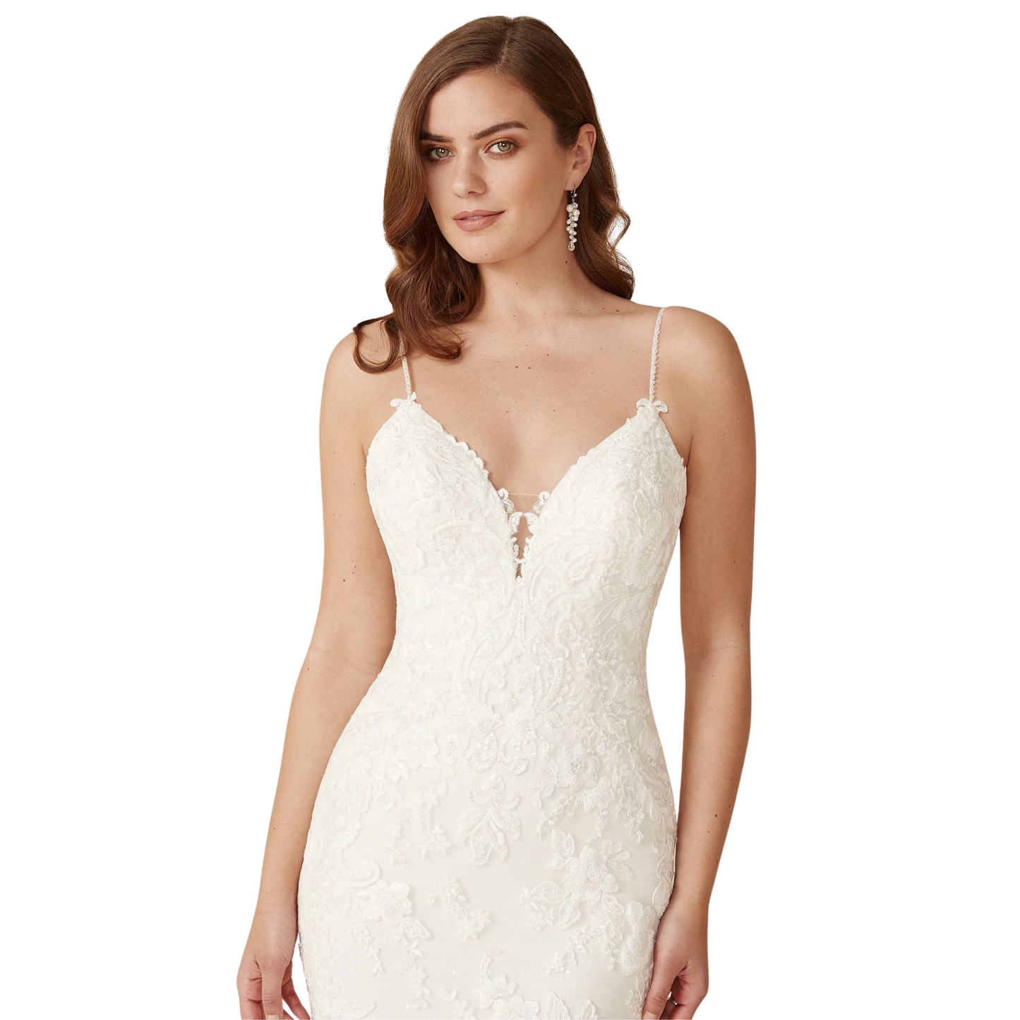 Justin Alexander Deryn Beaded Lace Fit-and-Flare Wedding Gown – Size 16 (Sample)