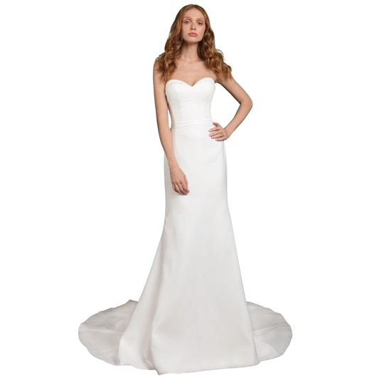 Justin Alexander 99021 Satin Fit and Flare Gown – Size 12 (Sample)