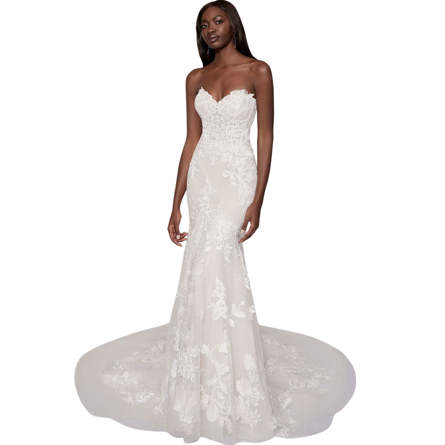 Justin Alexander Signature 99007 – Strapless Illusion Lace Fit & Flare – Size 14