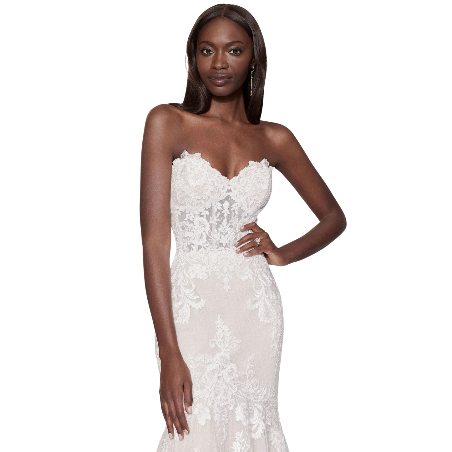 Justin Alexander Signature 99007 – Strapless Illusion Lace Fit & Flare – Size 14