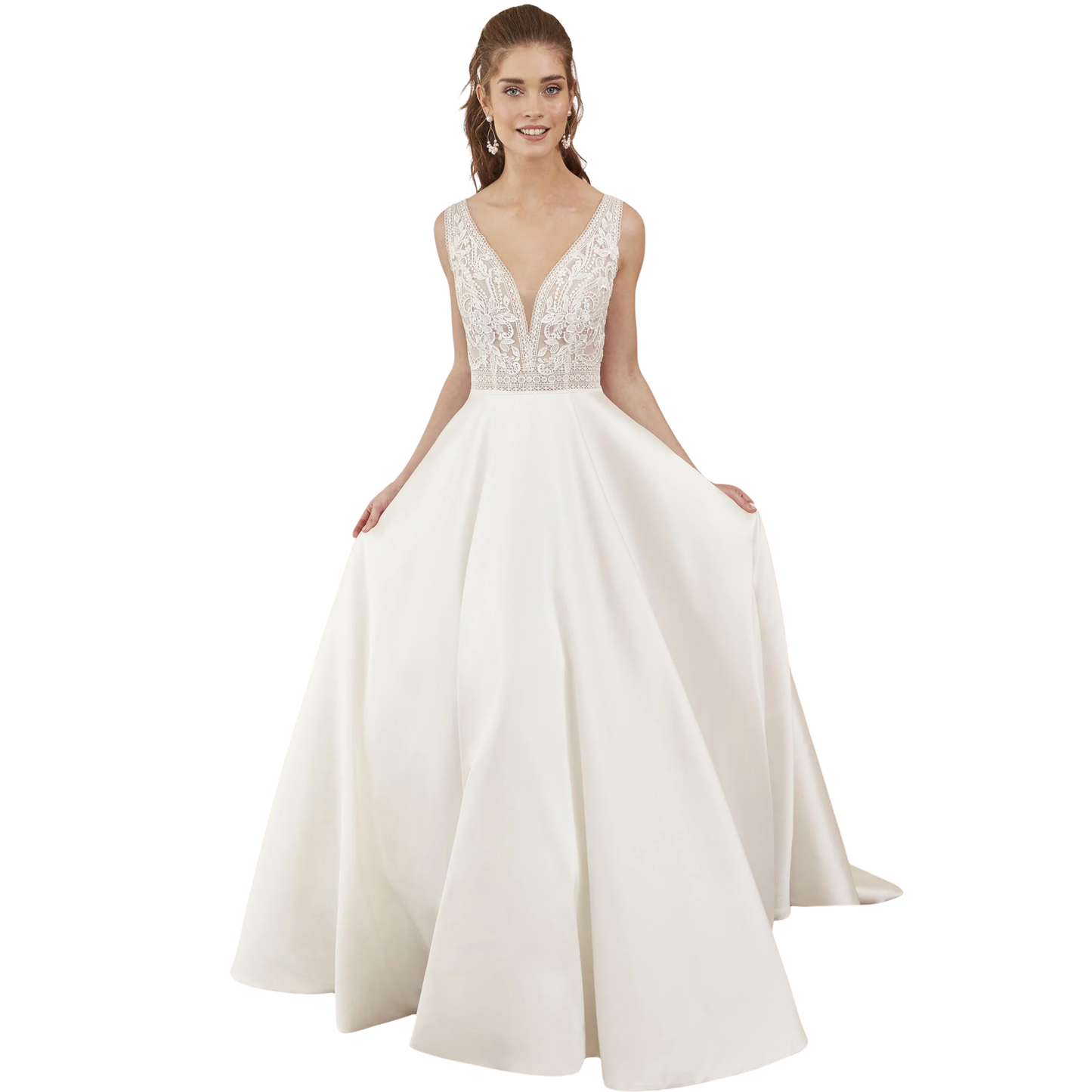 Adore by Justin Alexander Lana 11215 – Plunge V-Neck Mikado A-Line with Lace Bodice – Size 16