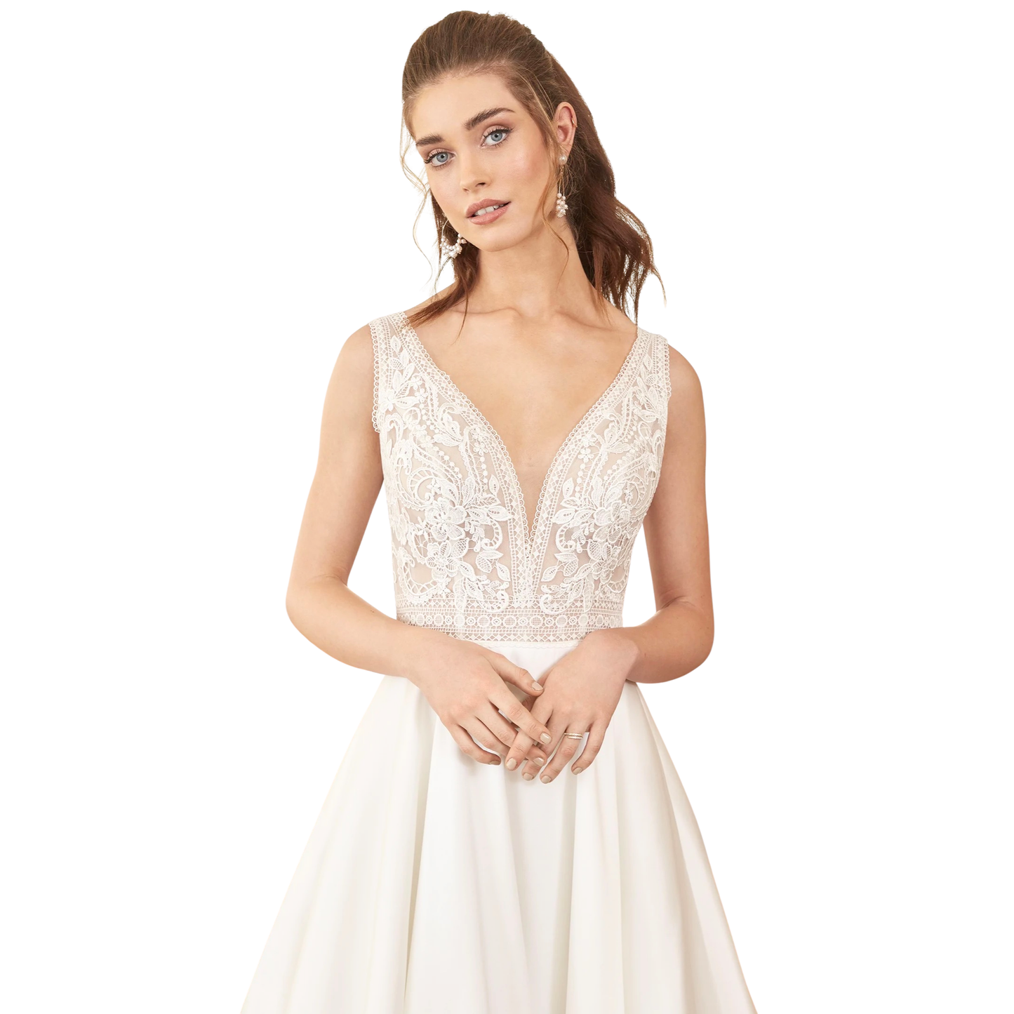Adore by Justin Alexander Lana 11215 – Plunge V-Neck Mikado A-Line with Lace Bodice – Size 16